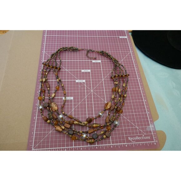 Vintage Mixed Media Earth Tones 5 Strand Beaded Necklace - Picture 3 of 7